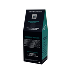 A tall, dark coffee bag package labeled BOURBON MINERIO, shown on a plain white background. The package is mostly black with dark teal side panels and white text, including a QR code and product description.