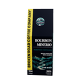 A 12oz box of Broken Road Coffee Company Bourbon Minerio Dark Roast coffee, featuring a dark navy blue and black design with a bright yellow vertical banner on the left and a scenic mountain graphic.