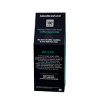 A tall, narrow black coffee bag package standing upright on a plain white background. The front has teal and white text, including the brand name BRAZIL and product details.