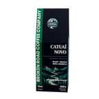 A 12oz package of Broken Road Coffee Company Catual Novo Medium Dark Roast coffee, featuring a dark navy blue box with green accents and a scenic mountain illustration.