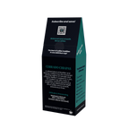 A tall, black coffee bag package with teal side panels and white text, shown on a plain white background. The front reads 'Subscribe and save!' with a QR code, and the side shows the brand name 'Cerrado Chiapas' coffee.