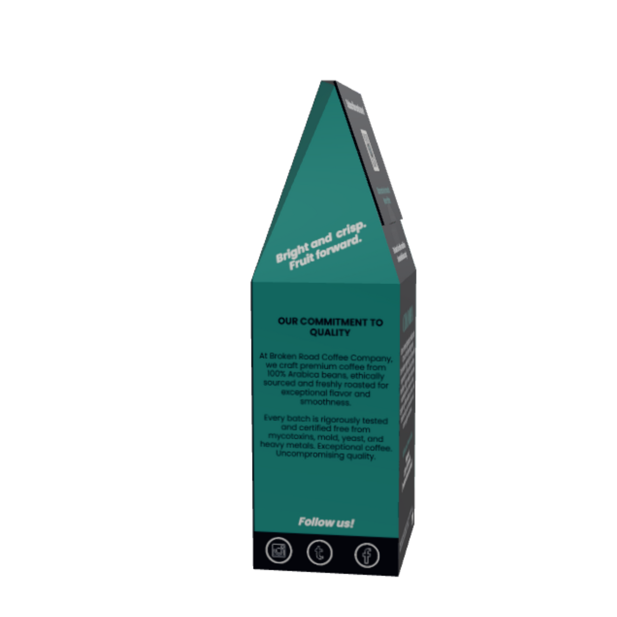 Colombian single origin coffee in a narrow teal and black product box or packaging insert with printed text, shown upright on a plain white background.