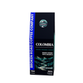 A 12oz package of Broken Road Coffee Company Colombia single-origin 100% Arabica coffee, featuring a dark blue and black design with a blue vertical banner on the left and a scenic mountain illustration.