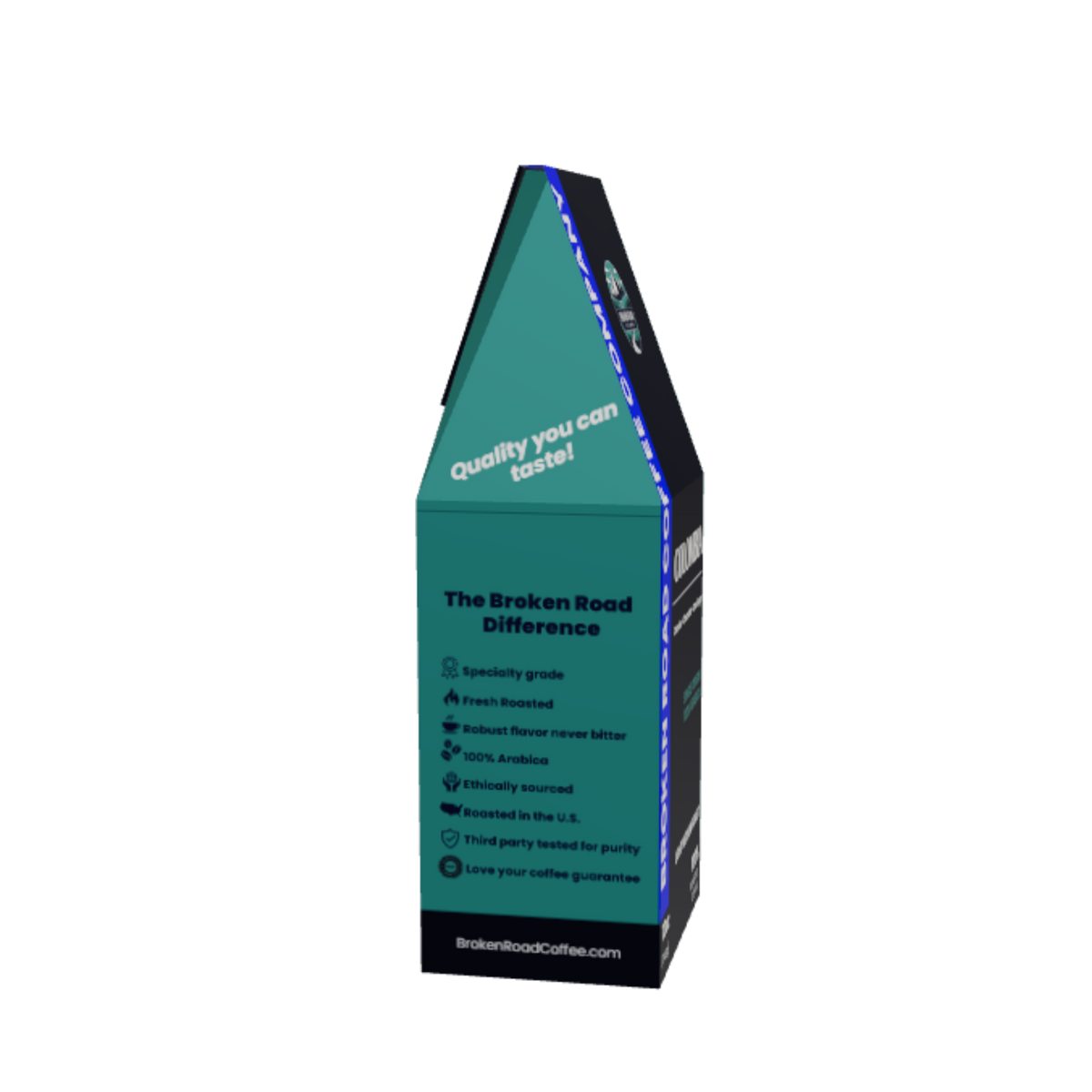 A tall, narrow product box for InstantRod Coffee, featuring a teal and black design with white text, shown on a plain white background.