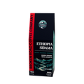 A 12oz bag of Broken Road Coffee Company Ethiopia Sidama single origin coffee, featuring a dark navy blue bag with a red vertical stripe on the side and white text.