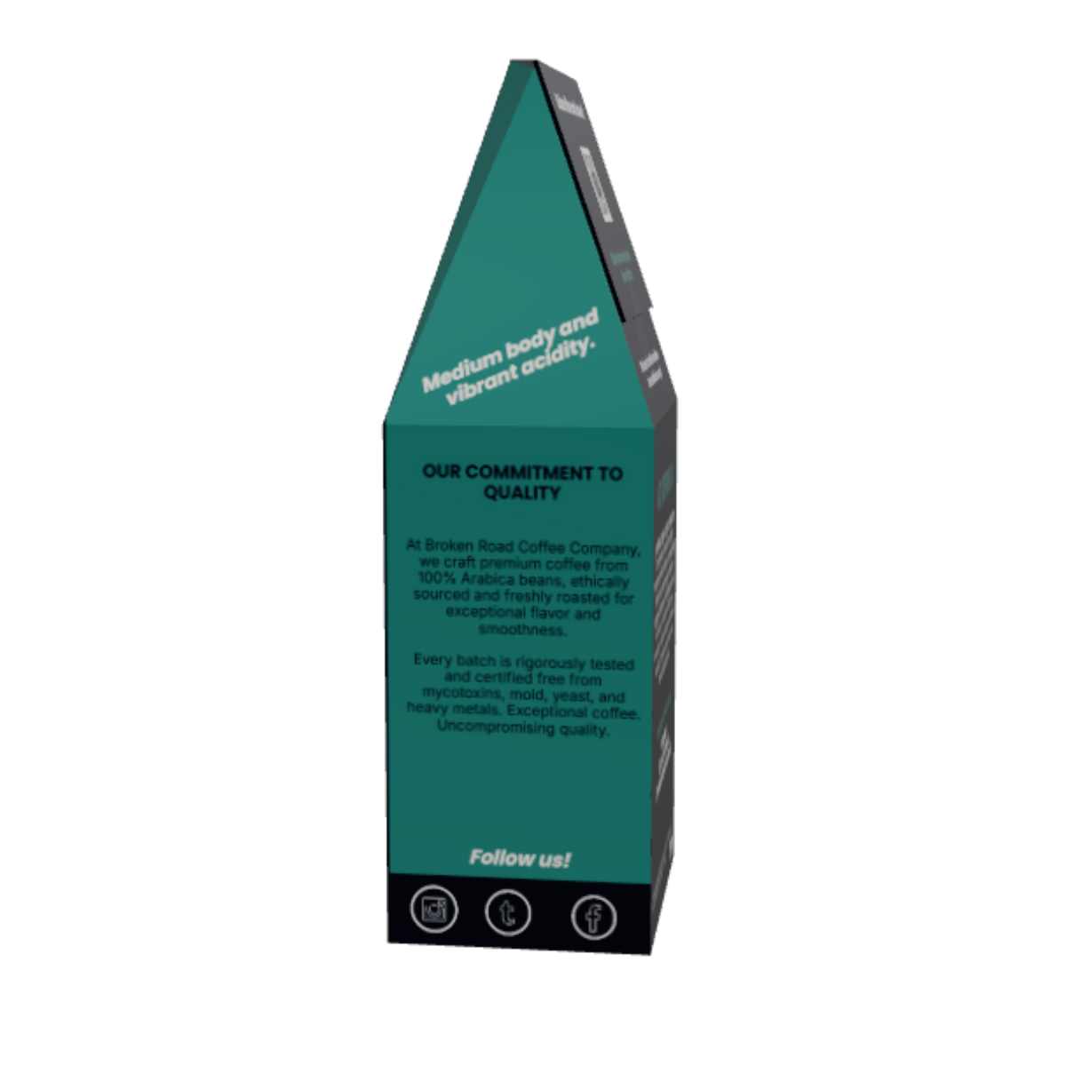 A tall, narrow green coffee carton with Guatemalan coffee single origin best single origin coffee commitment to quality broken road coffee company