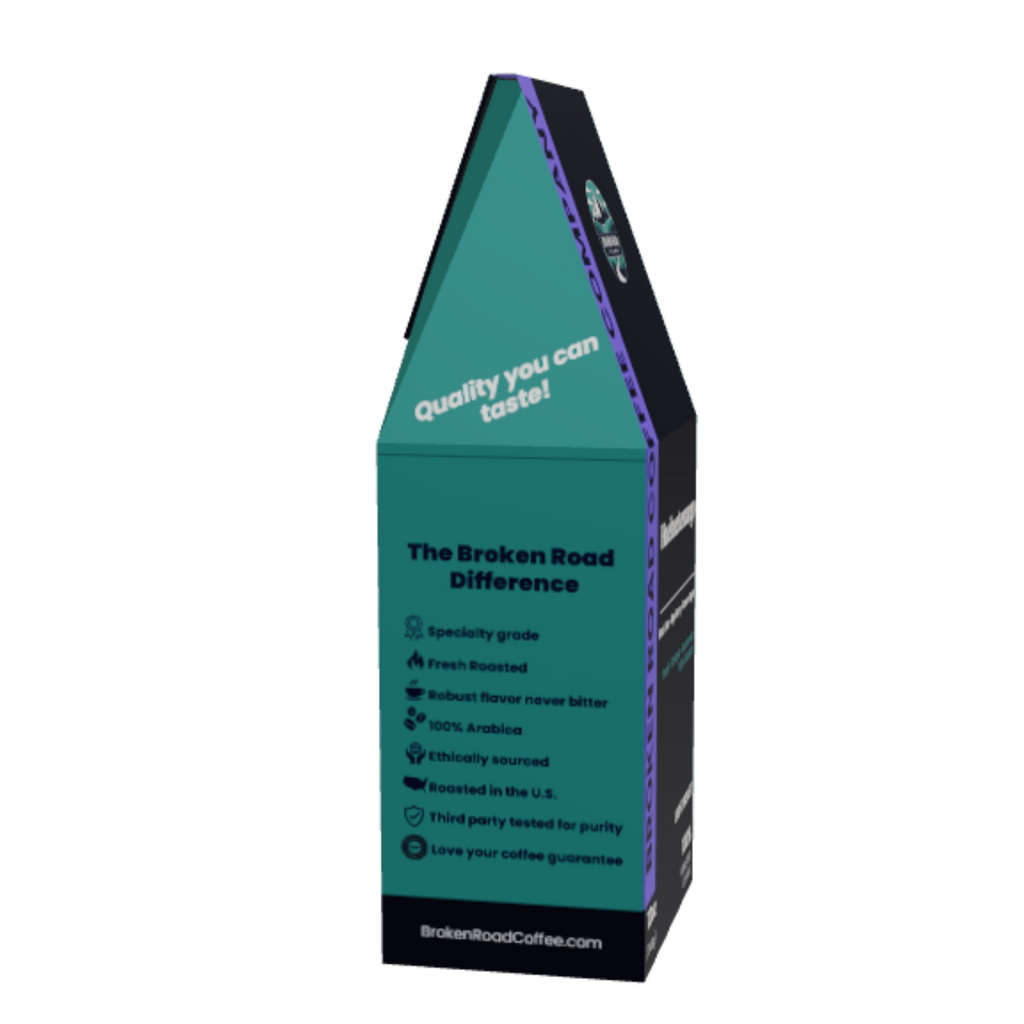 A tall, narrow product box for Smoker Brand Coffee, featuring a teal and black design with white text, shown on a plain white background.