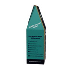 A freestanding pyramid-shaped coffee bag or package on a plain white background. The front is teal with black side panels and white text reading 'The Broken Road Difference' and 'BrokenRoadCoffee.