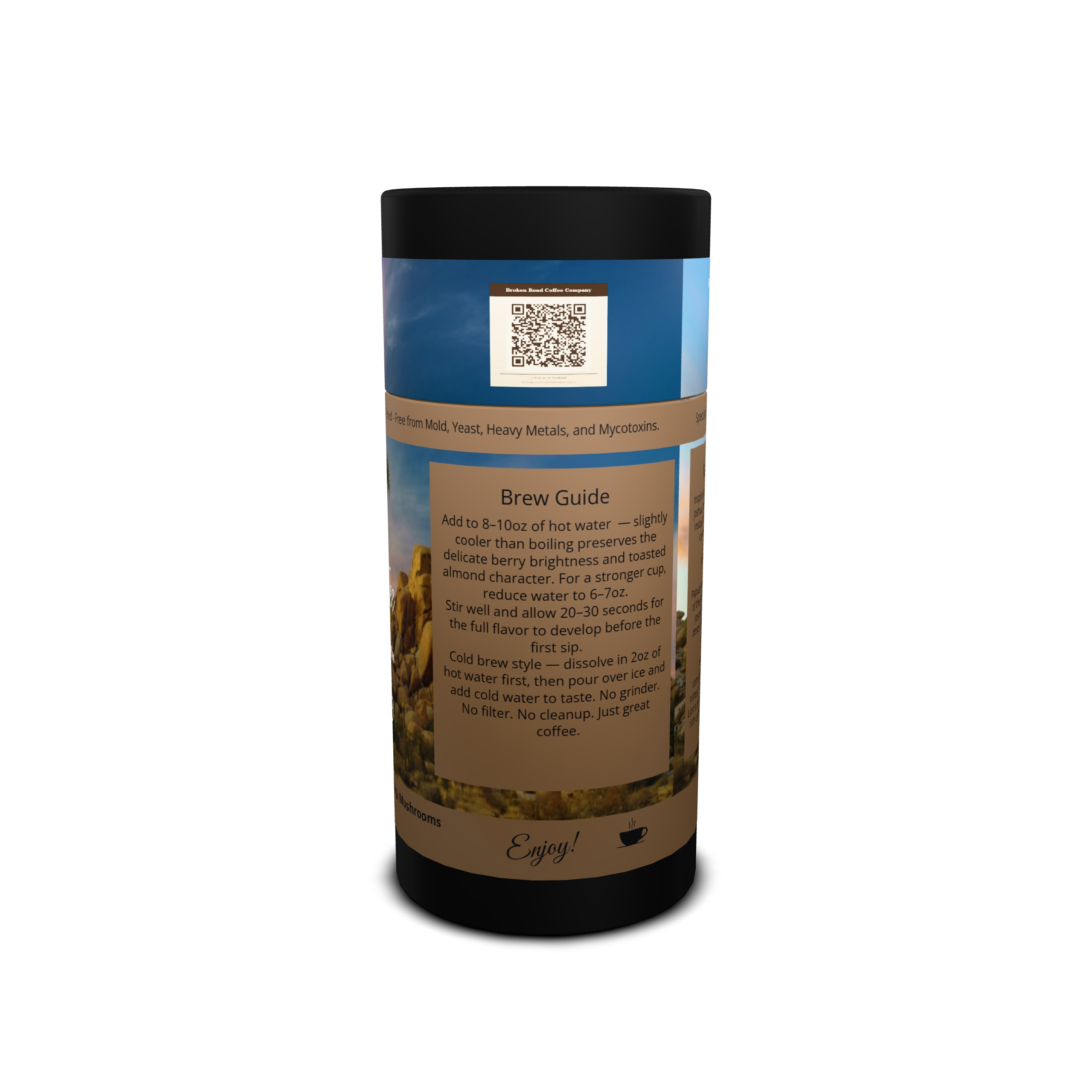 A cylindrical black canister with a brown and blue label titled 'Brew Guide', shown on a plain white background.
