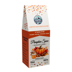 A package of Broken Road Coffee Company Pumpkin Spice Ground Coffee, featuring a white and orange bag with autumn-themed graphics including pumpkins, cinnamon sticks, and fall leaves.