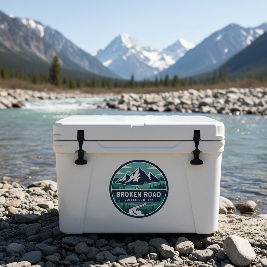 Broken Road Coffee Company cooler with correct logo