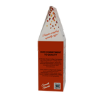 A tall, narrow pyramid-shaped Pumpkin Spice Coffee from broken road coffee company with a white top and a solid orange-brown lower section, featuring printed text and a small logo near the bottom, isolated on a white background.